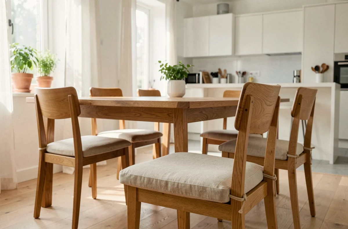 Chaises de salle à manger avec assises épaisses et rembourrées en mousse dans un intérieur moderne
